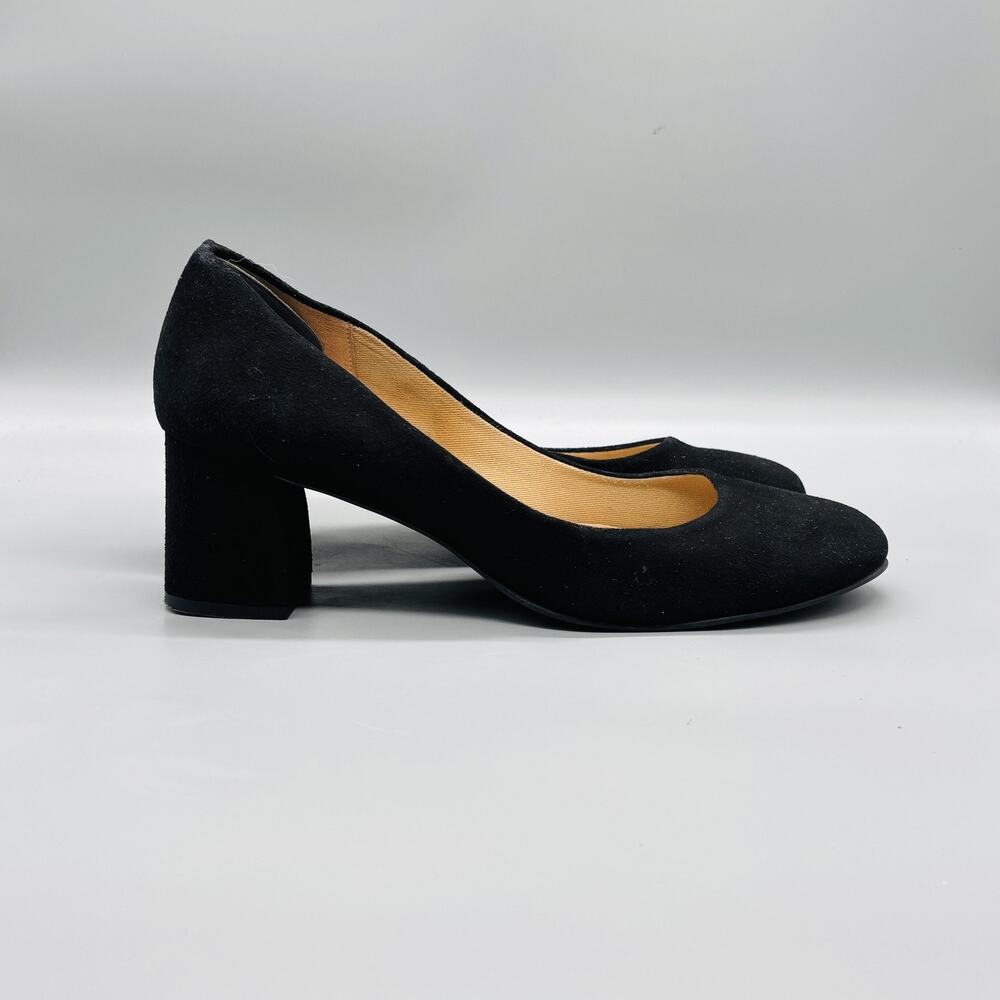 FS/NY Shoes Womens 11 Black Suede Block Heel Pumps Round Toe French Sole